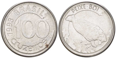 БРАЗИЛИЯ 100 КРУЗЕЙРО 1993 РЕФОРМА 1990-1993, ЛАМАНТИН KM 623 нержавеющая сталь 4396-131