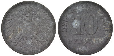 Германия 10 пфеннигов 1921 KM 26, J. 299, Weege 8 цинк 4119-1031