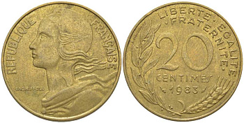 ФРАНЦИЯ 20 САНТИМОВ 1983 ТИП MARIANNE KM 930, LE FRANC 156.23 медь алюминий никель 175-847