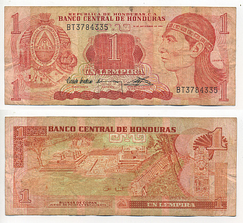 ГОНДУРАС 1 ЛЕМПИРА 1992 30 СЕНТЯБРЯ 1992, РУИНЫ КОПАН, ОСТАТКИ ДРЕВНЕГО ГОРОДА ИНКОВ В ГОНДУРАСЕ Pick 71 бумага 6280-43-4-1