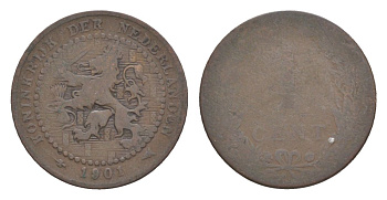 Нидерланды 1 цент 1901 Вильгельмина (1890-1948) KM 130 бронза 72-1158
