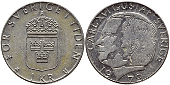 Швеция 1 крона 1979 Карл XVI Густав (1973- ) KM 852 медь плакированная медно-никелем 56-1024