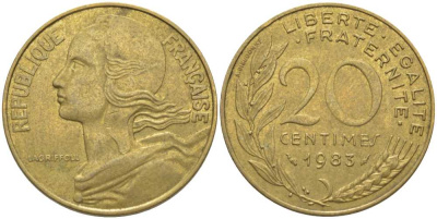 ФРАНЦИЯ 20 САНТИМОВ 1983 ТИП MARIANNE KM 930, LE FRANC 156.23 медь алюминий никель 175-847