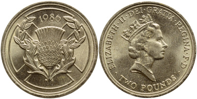 Великобритания 2 фунта 1986 Елизавета II (1952-2022), XIII Игры Британского Содружества KM 947, Spink 4311 (K1) никель латунь 36-226