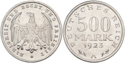 Германия 500 марок 1923 А KM 36, J.305 алюминий UNC 4587-113