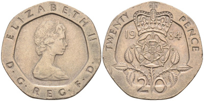 Великобритания 20 пенсов 1984 Елизавета II (1952-2022) KM 931, Spink 4230 (G1) медно-никель 4116-821