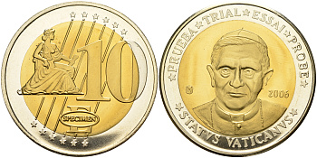 ВАТИКАН 10 ЕВРО 2006 ЕВРОПРОБА В КАПСУЛЕ С СЕРТИФИКАТОМ биметалл PROOF 01-234-42