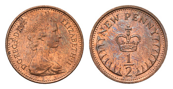 Великобритания 1/2 пенни 1974 Елизавета II (1952-2022) KM 914, Spink 4239 бронза UNC 4697-912