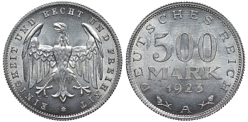 Германия 500 марок 1923 А KM 36, J.305 алюминий UNC 4587-444