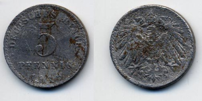 ГЕРМАНИЯ 5 ПФЕННИГОВ 1918 A KM 19, J. 297 железо 35-1132