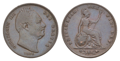 Великобритания 1 фартинг 1836 Вильгельм IV (1830-1837) KM 705, Spink 3823 бронза 1520-1132