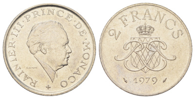 Монако 2 франка 1979 Ренье III (1949-2005) KM 157 никель UNC 4642-216