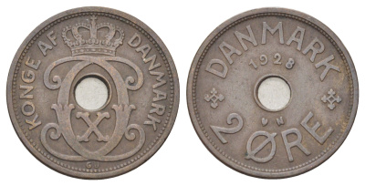 Дания 2 эре 1928 N, Кристиан X (1912-1947) KM 827 бронза 4701-664