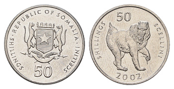 Сомали 50 шиллингов 2002 год-тип KM 111 сталь плакированная никелем UNC 4679-129