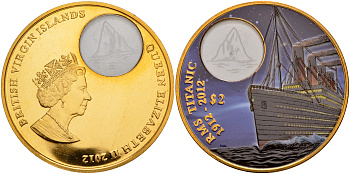 Британские Виргинские острова 2 доллара 2012 100 лет гибели Титаника, с сертификатом, в оригинальной коробке, эмаль, Титаник в ночном море, вес 42 гр., диаметр 50 мм., тираж 1000 экземпляров бронза PROOF 4-3-5-02