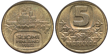 ФИНЛЯНДИЯ 5 МАРОК 1983 N, КОРАБЛЬ KM 57 алюминиевая бронза 3334-342