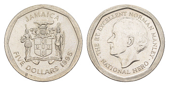 Ямайка 5 долларов 1995 KM 163 нержавеющая сталь UNC 4643-133