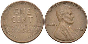 США 1 ЦЕНТ 1956 ЛИНКОЛЬН KM А132 медь цинк 218-1025
