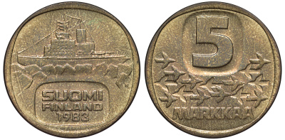 ФИНЛЯНДИЯ 5 МАРОК 1983 N, КОРАБЛЬ KM 57 алюминиевая бронза 3334-342