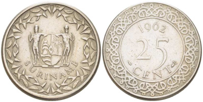 Суринам 25 центов 1962 KM 14 медно-никель 100-468