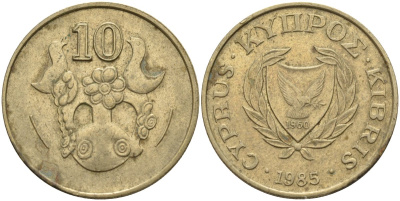 Кипр 10 центов 1985 KM 56.2 никель латунь 4141-1134
