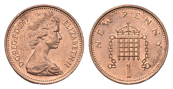 Великобритания 1 пенни 1977 Елизавета II (1952-2022) KM 915, Spink 4237 (B1) бронза UNC 4696-748