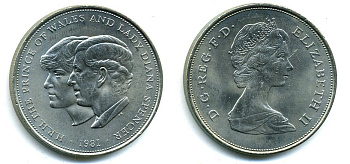 Великобритания 25 пенсов 1981 Королевская свадьба принца Чарльза и леди Дианы, Елизавета II (1952-2022) KM 925, Spink 4229 медно-никель UNC 35-235