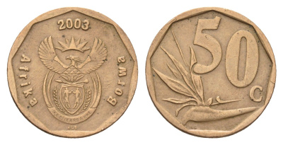 ЮАР 50 центов 2003 Зантедеския Эллиота (калла), герб KM 330 сталь плакированная бронзой 4178-163