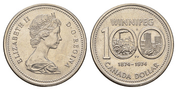 Канада 1 доллар 1974 100 лет городу Виннипег KM 88 никель UNC 4565-1246