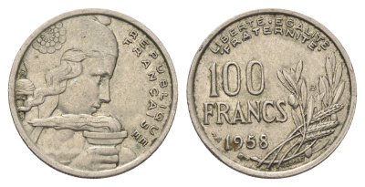 Франция 100 франков 1958 B KM 919.2 медно-никель    4660-334