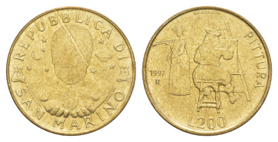 Сан-Марино 200 лир 1997 KM 366 алюминиевая бронза UNC 4648-321