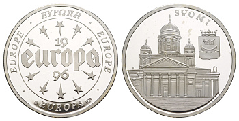 Финляндия серия медалей "Европа" 1996 Лютеранский собор Хельсинки, расположенный на Сенатской площади, диаметр 40 мм, вес 20 гр серебро PROOF 11-322-41
