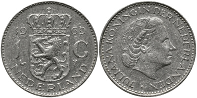 Нидерланды 1 гульден 1969 Юлиана (1948-1980) KM 184a никель 34-215