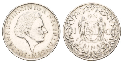 Суринам 1 гульден 1962 KM 15 серебро 413-844