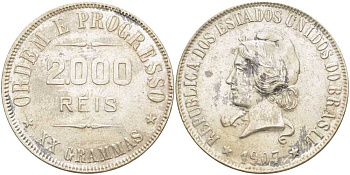 Бразилия 2000 рейс 1907 голова Свободы влево KM 508 серебро 1515-141