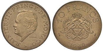 Монако 10 франков 1979 Ренье III (1949-2005) KM 154 медь никель алюминий 71-1113