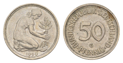 Германия 50 пфеннигов 1990 G KM 109.2, J. 384a медно-никель 4632-923