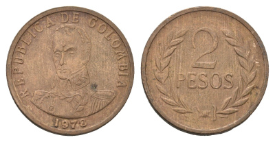 Колумбия 2 песо 1978 Симон Боливар KM 263 бронза 4698-136