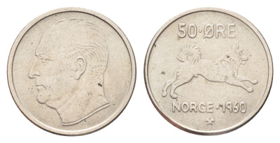 Норвегия 50 эре 1960 Улаф V (1957-1991) KM 408 медно-никель UNC 4706-936