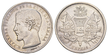 Гватемала 1 песо 1869 KM 190 серебро 3896-432