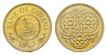 Гайана 5 центов 1967 Республика KM 32 никель латунь  UNC 4659-526