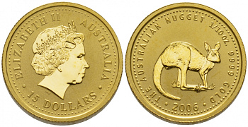 Австралия 15 долларов 2006 серия Австралийская фауна, серый кенгуру, тираж 2500 экземпляров KM 954 золото PROOF 10-014-44