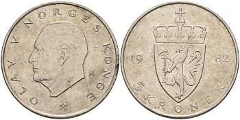Норвегия 1 крона 1982 Улаф V (1958-1991) KM 419 медно-никель 4140-123