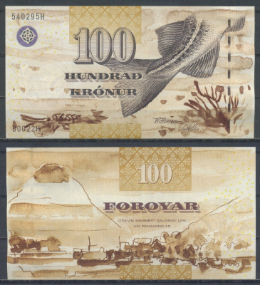 Фарерские острова 100 крон 2002 Хвост трески Pick 25 бумага UNC (пресс) 451-1236-1