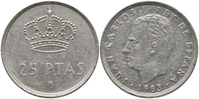Испания 25 песет 1983 Хуан Карлос I (1975-2014) KM 824 медно-никель 111-226