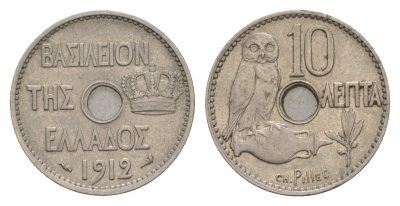 Греция 10 лепт 1912 Георг I (1863-1913), сова KM 63 никель 4655-338
