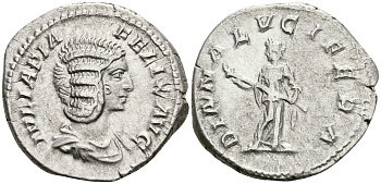 Римская Империя денарий 193 - 211 Юлия Домна, жена Септимия Севера DIANA LVCIFERA Диана, держащая факел Рим Good Very fine RIC 373a серебро 000-00-00