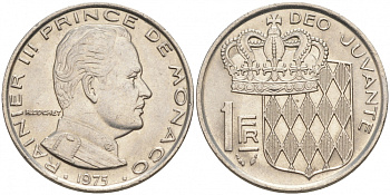 Монако 1 франк 1975 Ренье III (1949-2005) KM 140 никель 73-1223