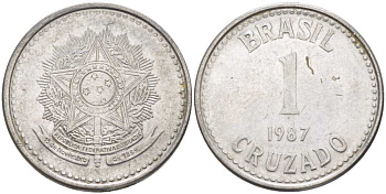 Бразилия 1 крузадо 1987 KM 605 нержавеющая сталь 217-1244