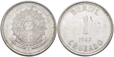 Бразилия 1 крузадо 1987 KM 605 нержавеющая сталь 217-1244